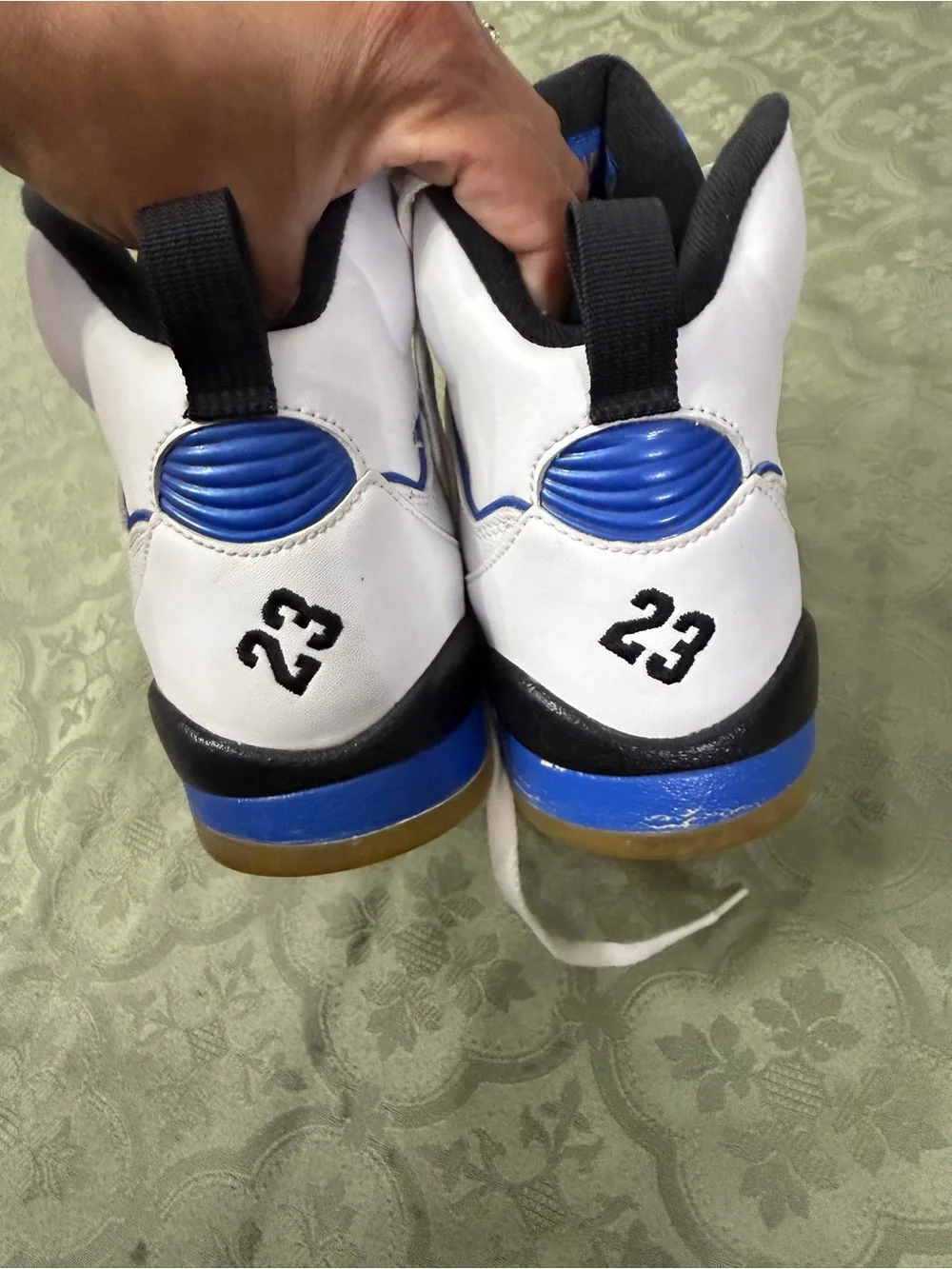 Nike air Jordan sixty White Sneakers with Blue & Yellow Accents size 6.5Y